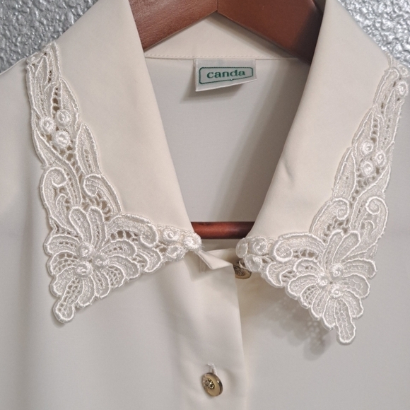 Vintage 80's Canda Cream Blouse With A Lace Collar - Picture 6 of 8